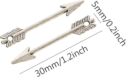 Miniatura 2 de Honbay 100 dijes de flecha de aleación de plata antigua de 1.2 pulgadas para fabricación de joyas o manualidades de bricolaje, aleación, No es una