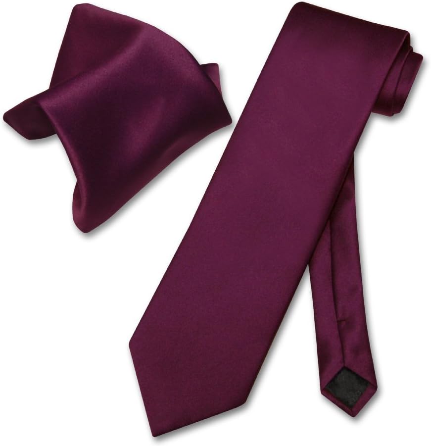 Vesuvio NapoliSolid EGGPLANT PURPLE NeckTie & Handkerchief Men's Neck Tie Set