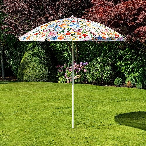 Bayside21 6.5ft Outdoor Beach Umbrella with Sand Anchor and UV50+ Sun Protection, Lightweight & Portable, Wild Meadow Print Design No Tilt