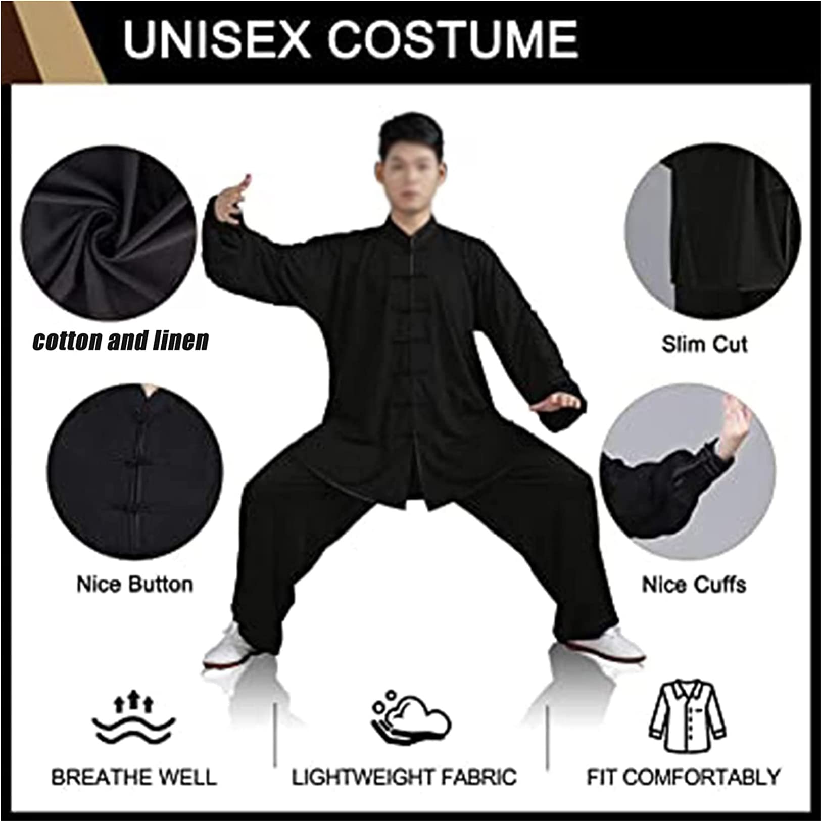 Tai Chi Anzug Freizeit Einfarbig Kampfkunst Anzug Unisex Baumwolle Leinen Kung Fu Uniform Traditionell Chinesisch Kostüm Meditation Qigong