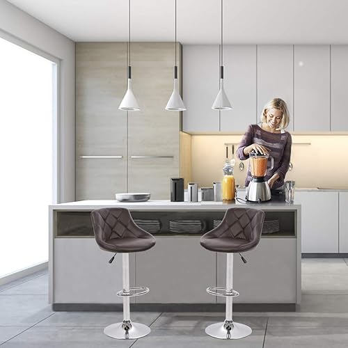 Miniatura 2 de BestMassage Taburete de bar de cuero de altura ajustable con almohadilla de respaldo de asiento, juego de 2