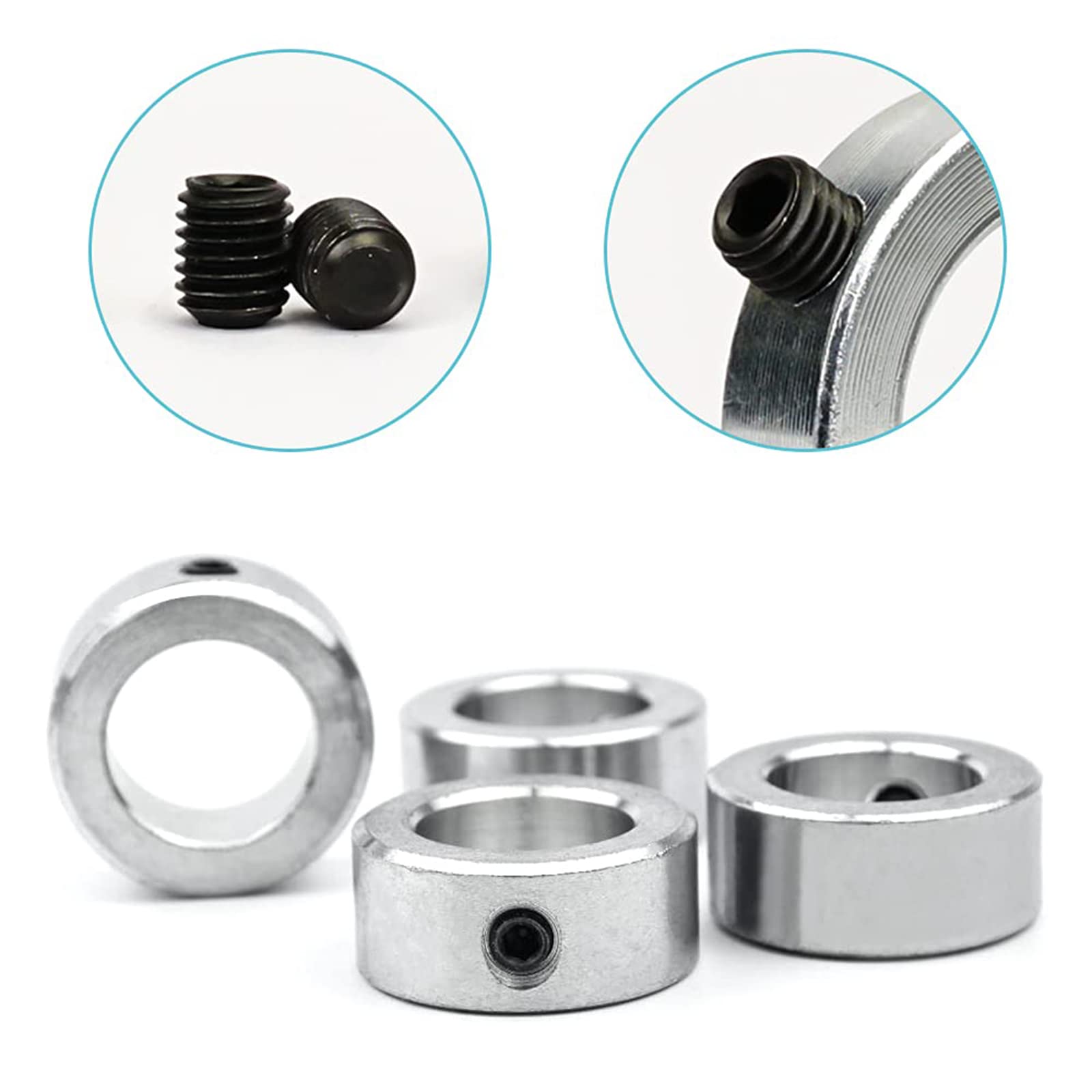Colliers D'arbre Acier Carbone Lot De 6 - Alésage 5 Mm, Diamètre Extérieur 11 Mm, épaisseur 8 Mm, Avec Vis Et 2 Clés Hexagonales - 7