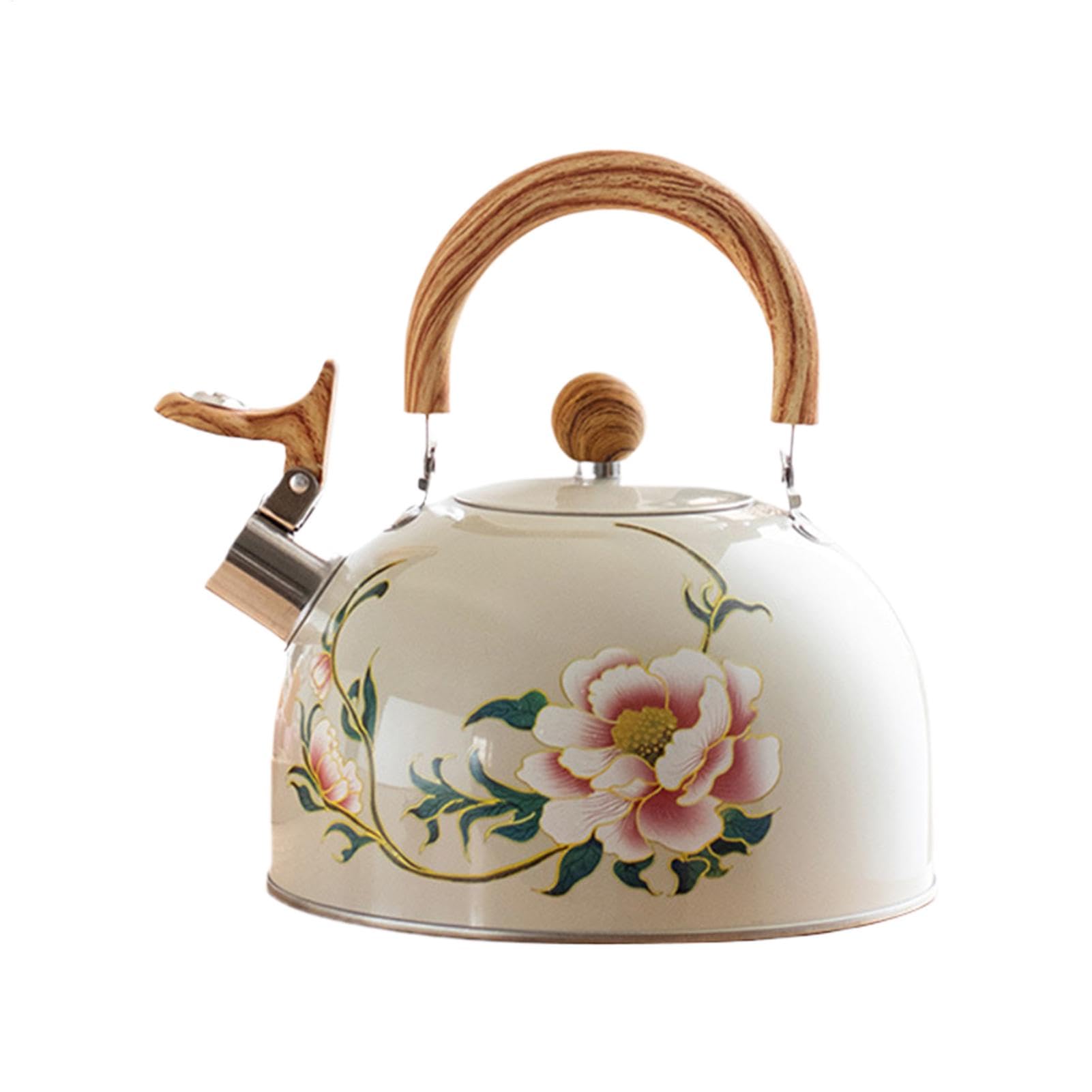 Bouilloire 3L vintage crème pour cuisinière à motif floral