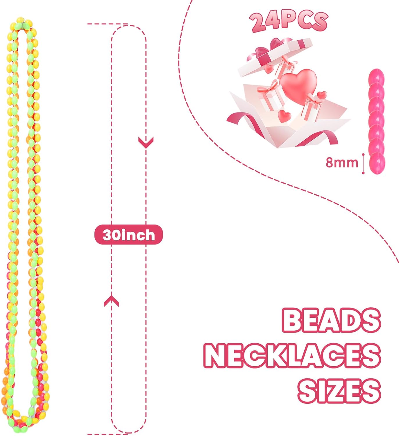 48 Pack Mardi Gras Beads Necklaces, 30 Inch Macaron Plastic Beads for Party Favors, Festival Decorations, Parade Throws, Christmas, Birthday Celebrations (Oval) - Image 2