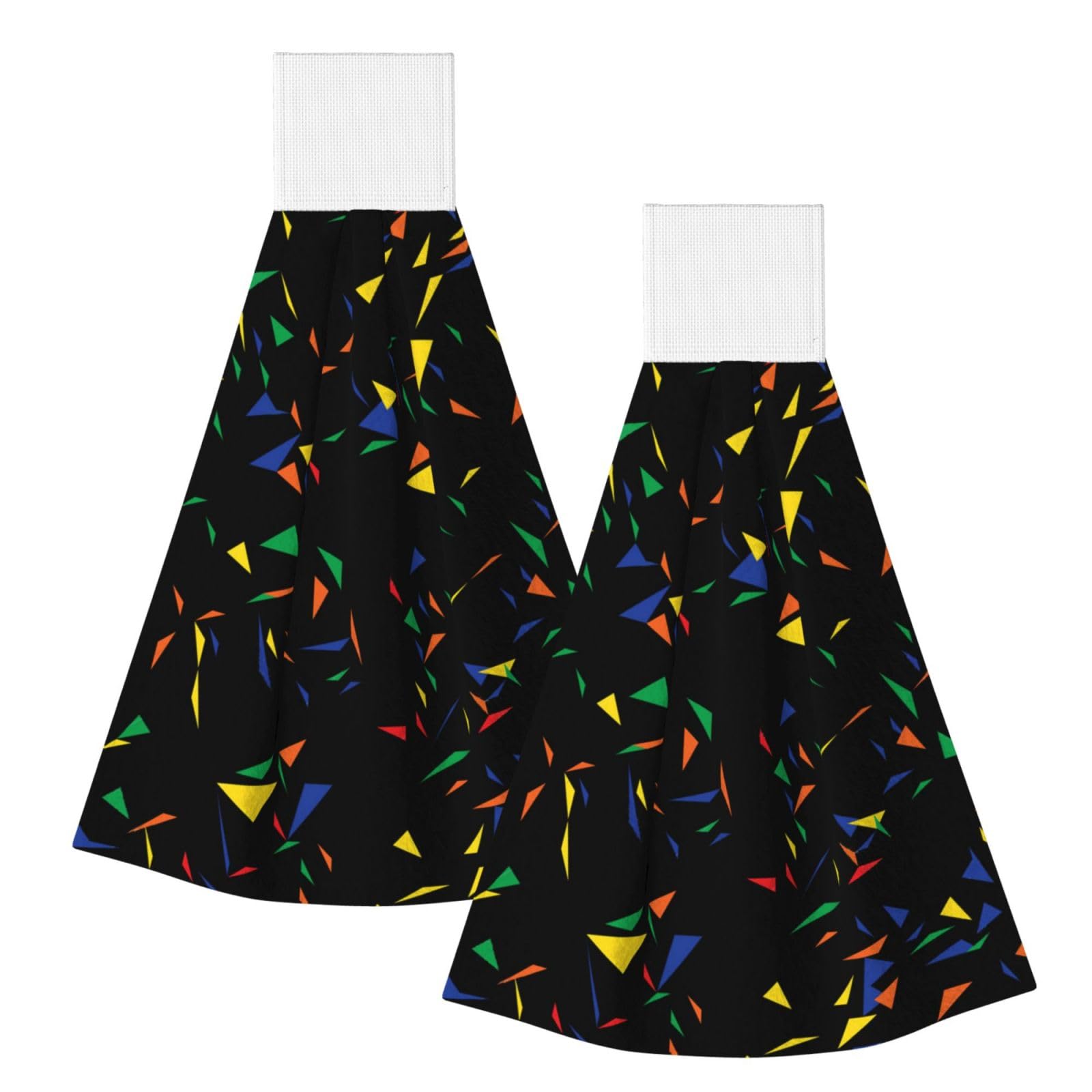 DOPKLNA Print Triangles Abstract Confetti, 2 Pcs Hanging Coral Fiber Hand Towels for Bathroom, Absorbent Kitchen Towels
