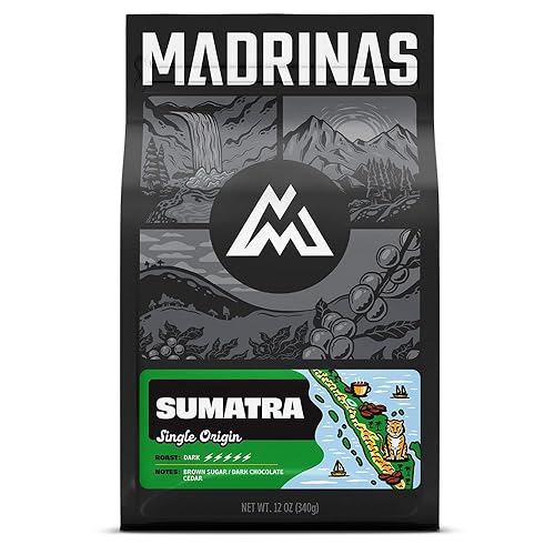 Madrinas  Café Sumatra de origen único - Tostado oscuro  Grano entero de 12 onzas