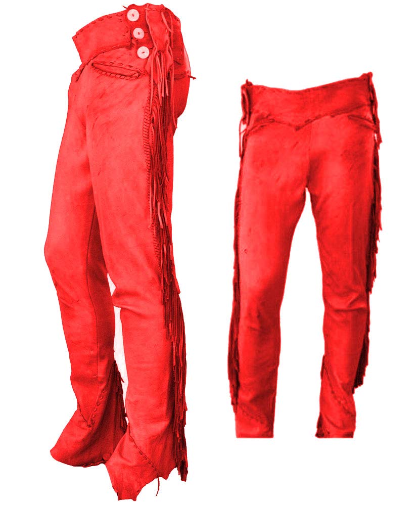Men's Traditional Cowboy Western Leather Pants Gold Braided with Side Fringe Native American Western Trouser Pant Buck Skin