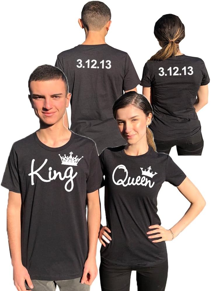 King Queen Personalized Couple Shirts, Back Custom Dates
