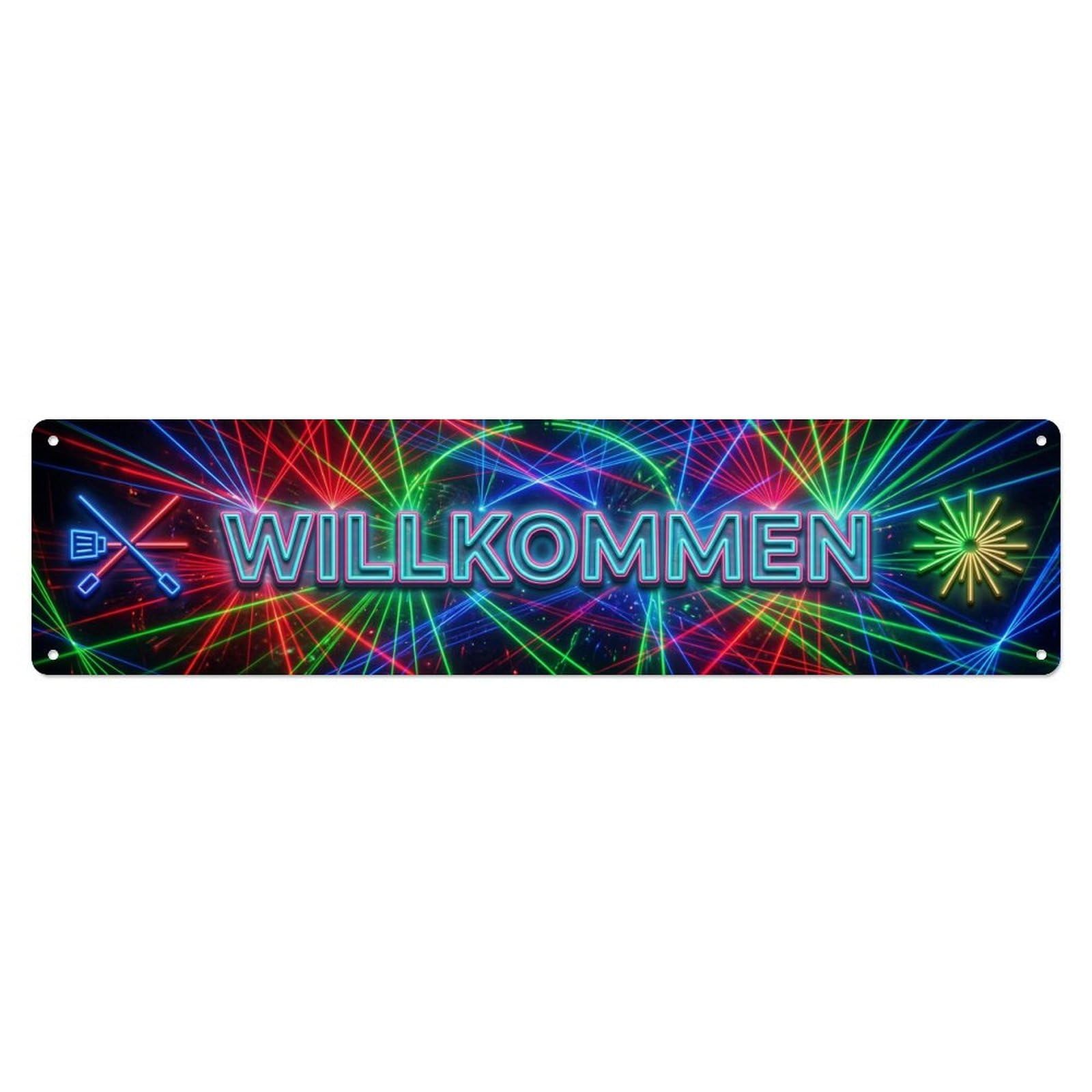Olhnbad 4X16inch(10X40cm) Neon Laser Beam Light Show Welcome Metal Tin Sign