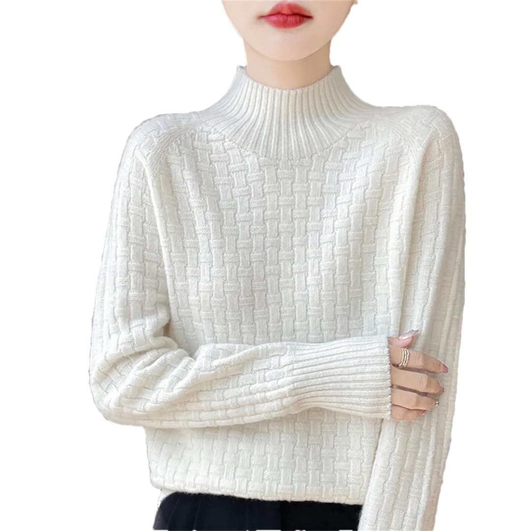 Maglione da donna a collo alto tinta unita maglione allentato maglia fondente camicia, Nero , L