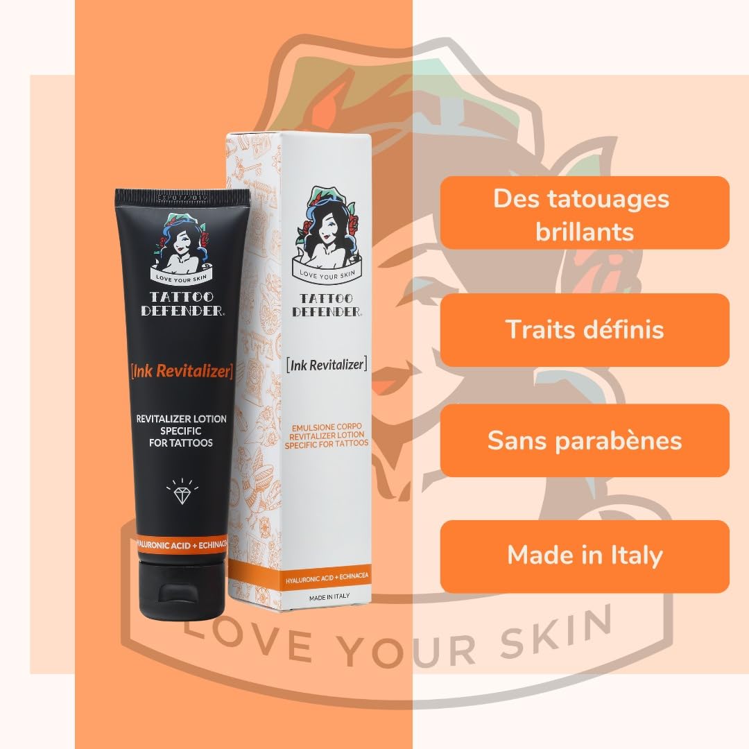 Tattoo Defender - Revitalisant D'Encre 100 ml - Crème Spécifique Pour L'Entretien Des Tatouages ​​- Ravive Les Couleurs Et Le Noir - Rend le Tatouage Brillant Et Bien Défini - Fabriqué En Italie