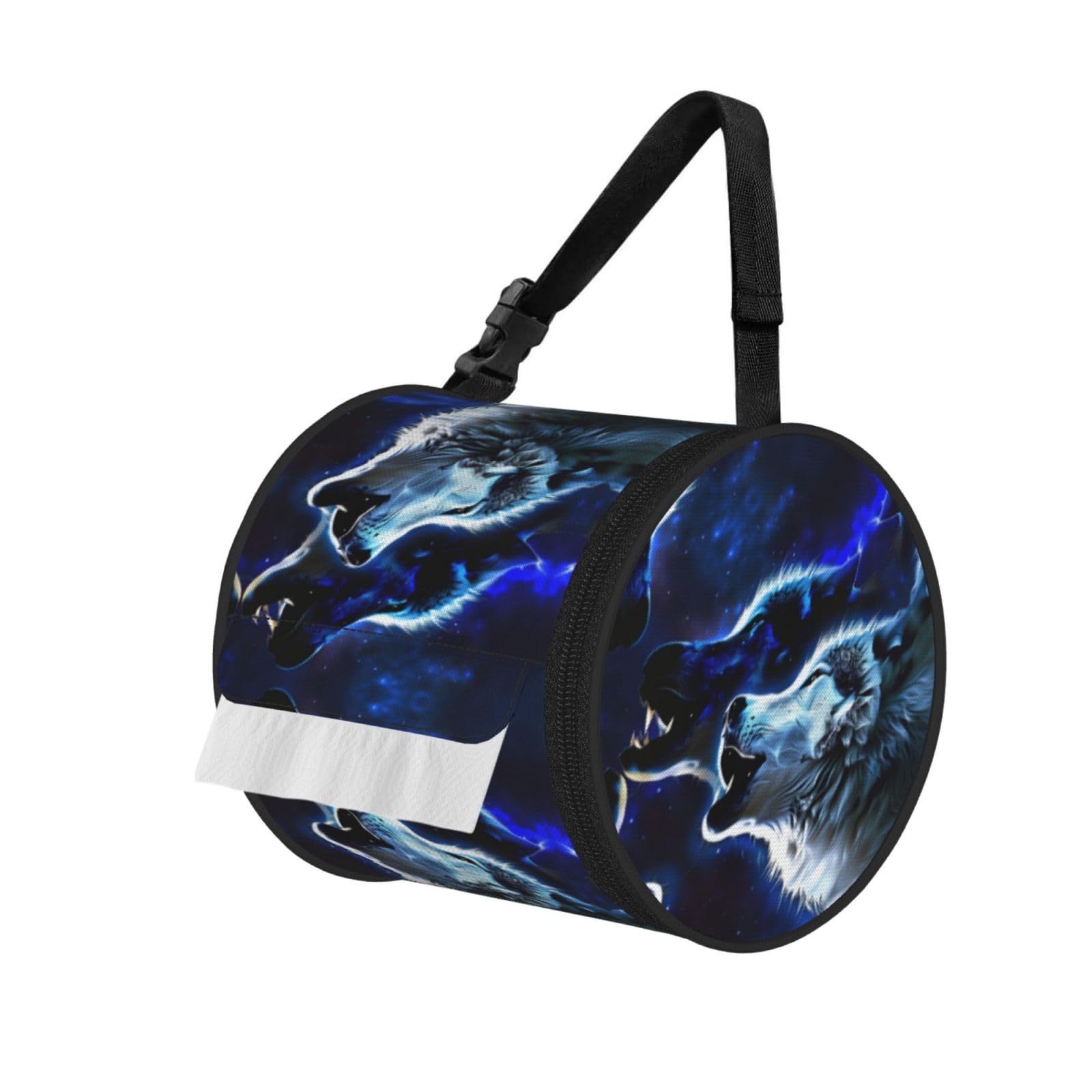 Star Wolf Print Round Tissue Dispenser Bag With Carry Strap, Portable Roll Holder For Car Travel Home