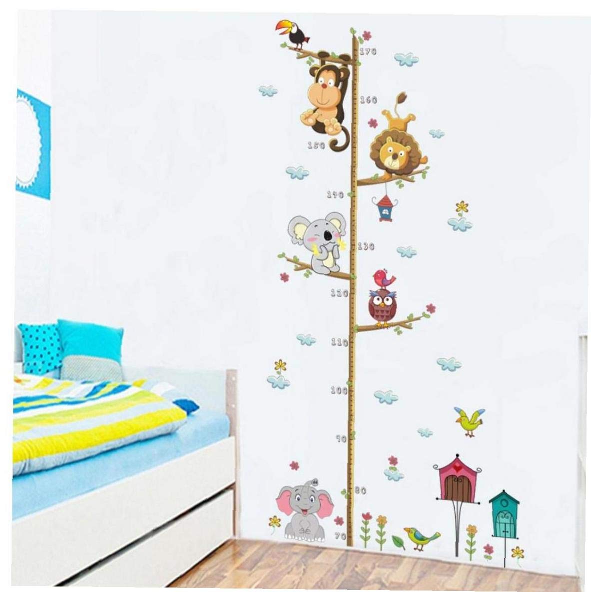 Casecover Wall Sticker Jungle Wild Animals Branched Height Chart Measurement Mural Wall Sticker Decals Home Decoration 1Pc