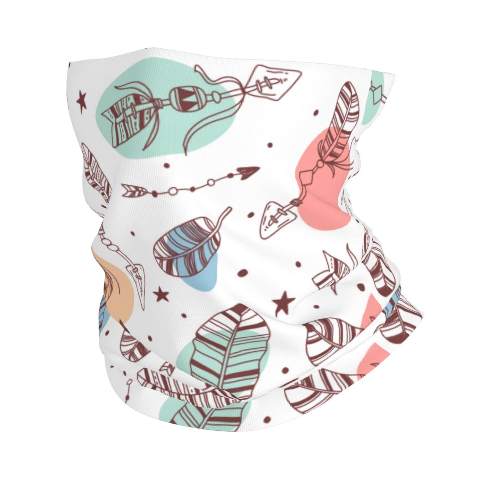 AIFAAFIIA Native Tribal Bow And Feather Boho White Neck Gaiter For Women Men Face Mask Balaclava Bandana Headwear Scarf