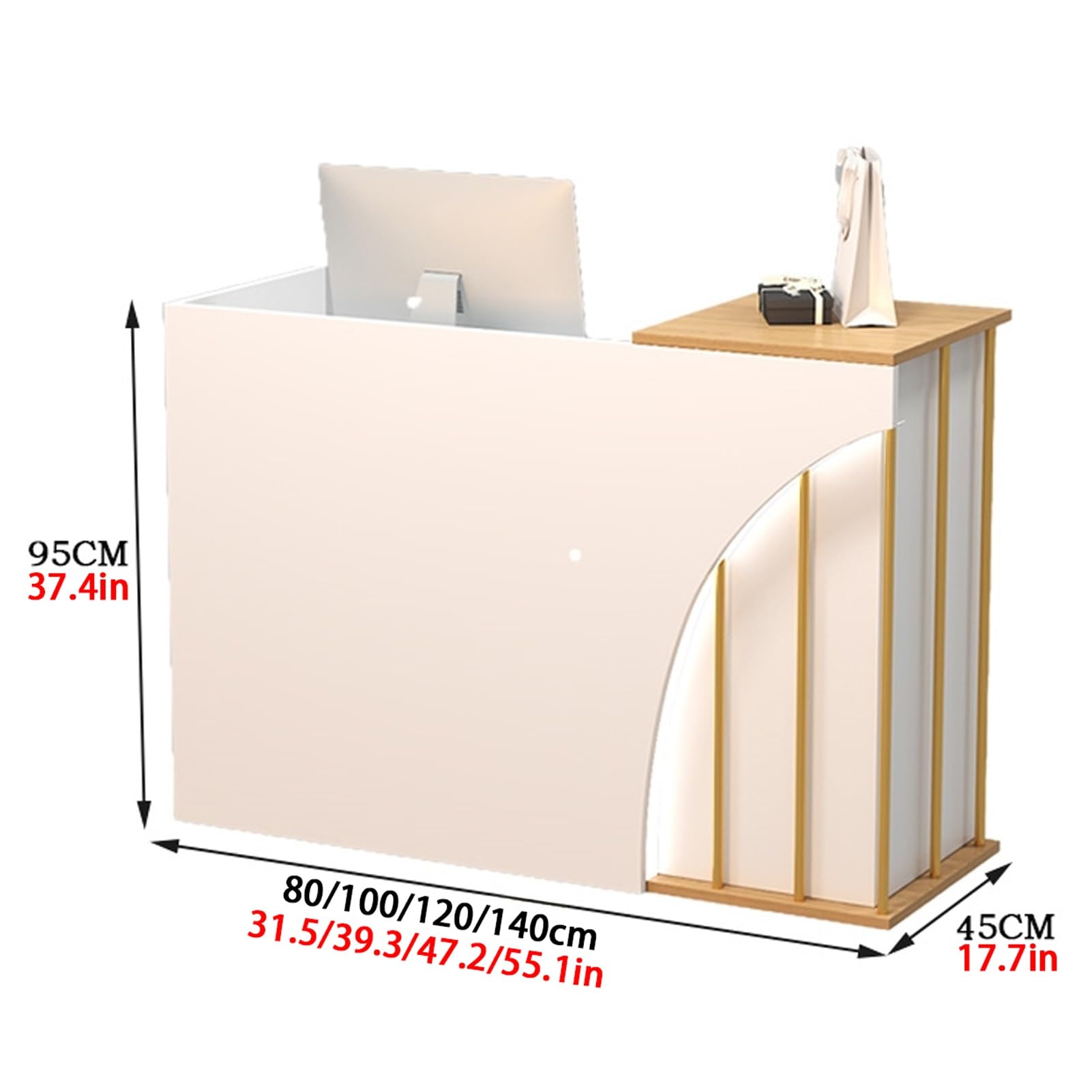 Comptoir de Réception, Comptoir D'accueil, Table de Réception avec Grand Rangement, Comptoir de Caisse Spacieux, Comptoir de Caisse, Parfait Pour Les Espaces de Réception de Bureau(Apricot,120c