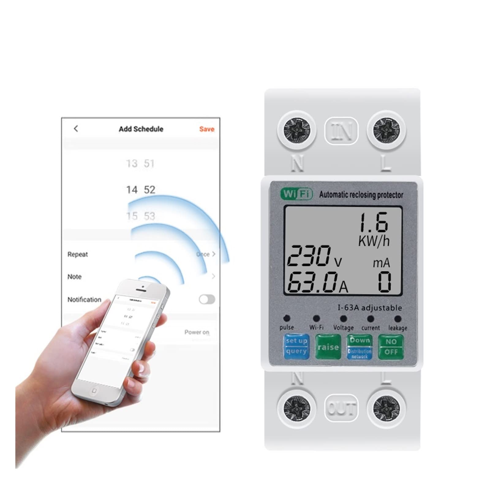 Medidor De Consumo Electrico, Tuya energía KWH medidor de energía prepago 2P 63A Circuito Fuga a Tierra sobre bajo Voltaje Protector, Fácil de Instalar