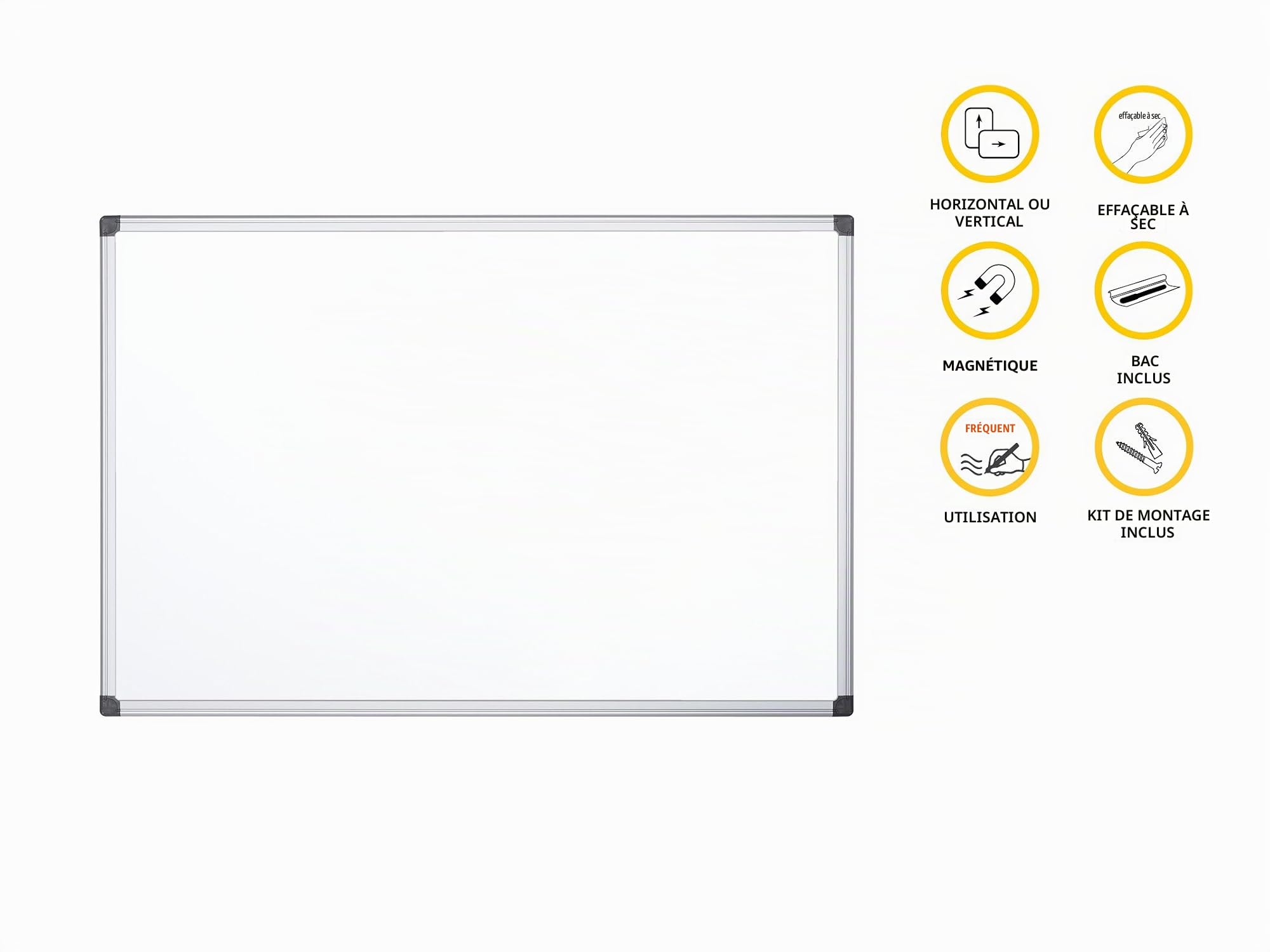 Bi-Office Maya Tableau blanc magnétique avec cadre en aluminium 120 x 90 cm Blanc