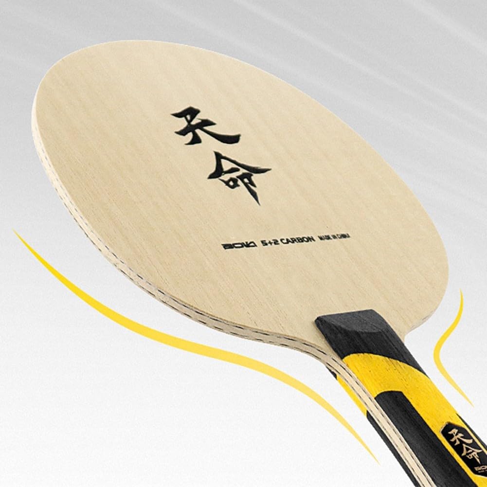 Tabella lunga della fibra del carbonio della maniglia 260mm di ping-pong FL della fibra del carbonio | Manico lungo FL 260mm, tecnologia in fibra profonda, sensazione di legno puro, alto potere inferiore, design aramidico giallo