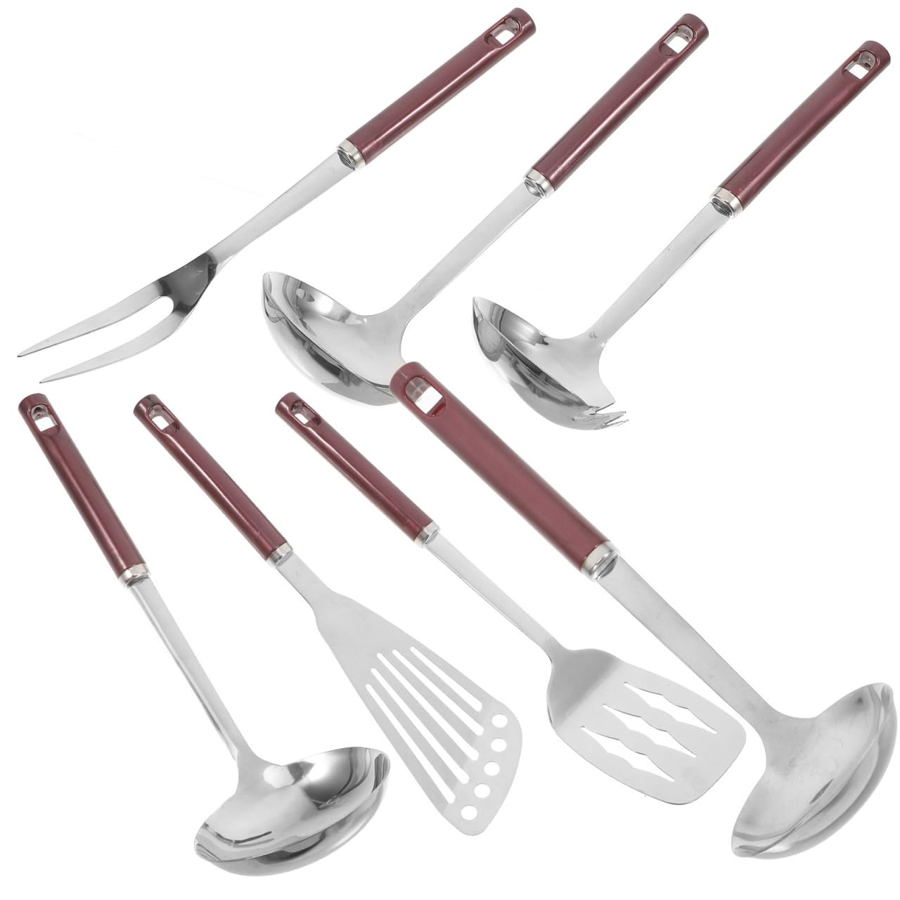 Set e Foro per Appendere 7 Pezzi Utensili Cucina in Acciaio Inossidabile Manico Spesso Resistente al Calore per Uso Domestico in Cucina