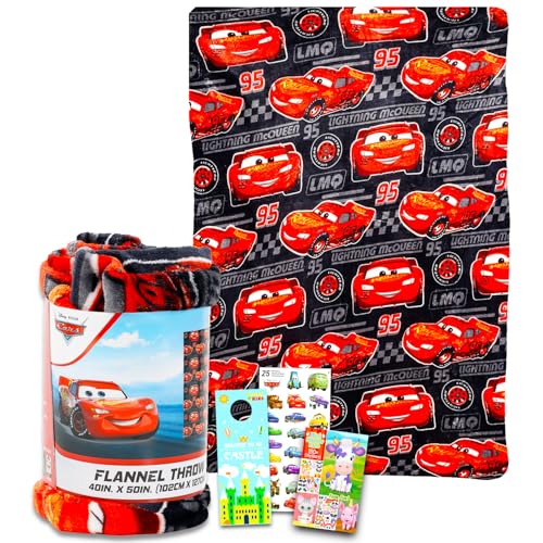 Disney Cars Fleece Blanket Set - Bundle with Soft Lightning McQueen Blanket Plus Stickers, More for Kids, Adults, Children | Cozy Lightning McQueen Fleece Blanket 50