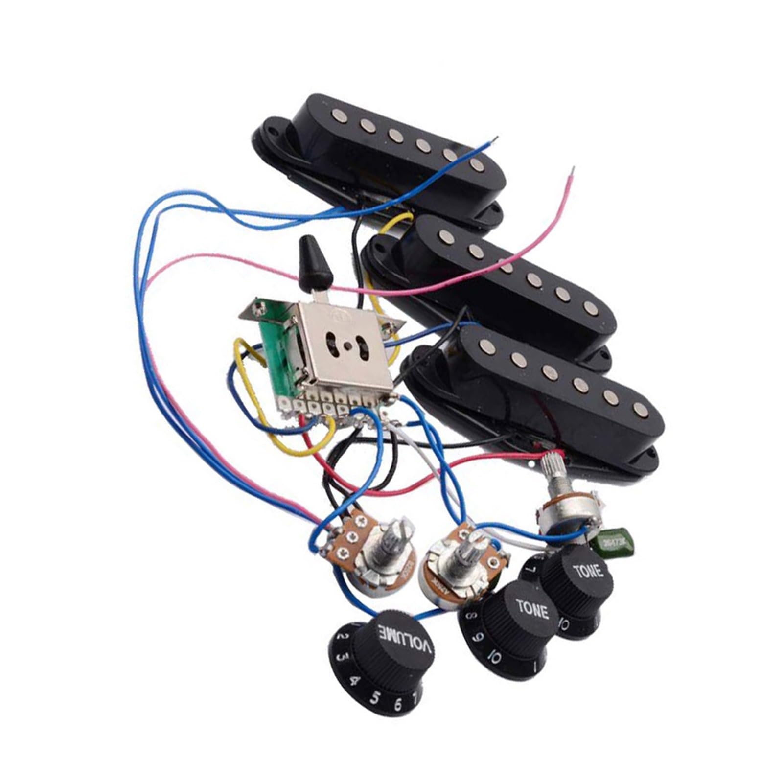 Kit Completo De Cableado Para Pastilla De Guitarra Eléctrica Potenciómetros De 250K Salida De 6.35mm(Black,SSS)