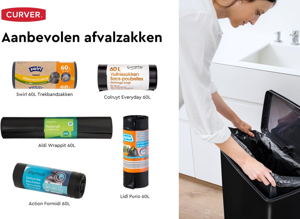 Curver Decobin Mülleimer 65L Rechteckig - Pedaleimer mit Soft-Close Mechanismus und Geruchsdichtem Deckel - Recycling Abfalleimer aus Kunststoff für Küche - Schwarz