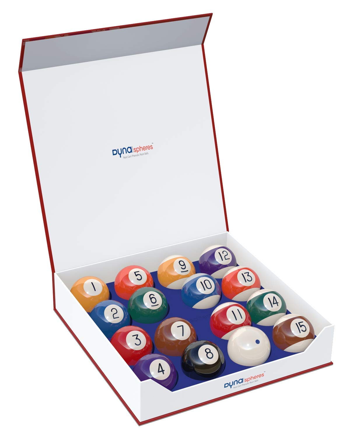 Dynasphere Gold Pool Ball Set - 1 Cue Ball, 7 Striped, 8 Solid, Cleaning Cloth, 2 Racks