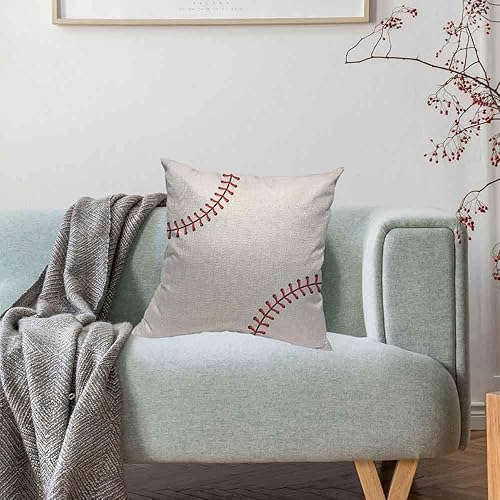Miniatura 4 de HOSNYE Funda de almohada de béisbol con costuras de bola, costuras de encaje rojo, lino de algodón aislado para sofá, cama, sofá, automóvil, cintura
