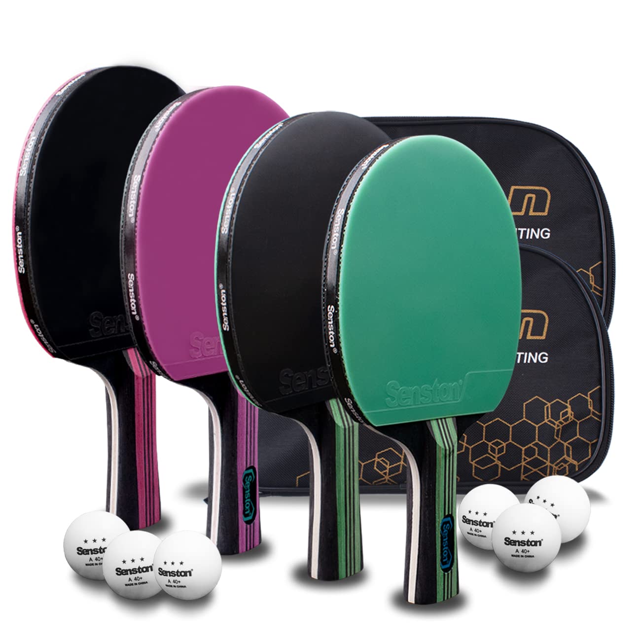 Senston Ping Pong Paddles Family Entertainment 4-Pack Table Tennis Paddles for Entertainment or Competition