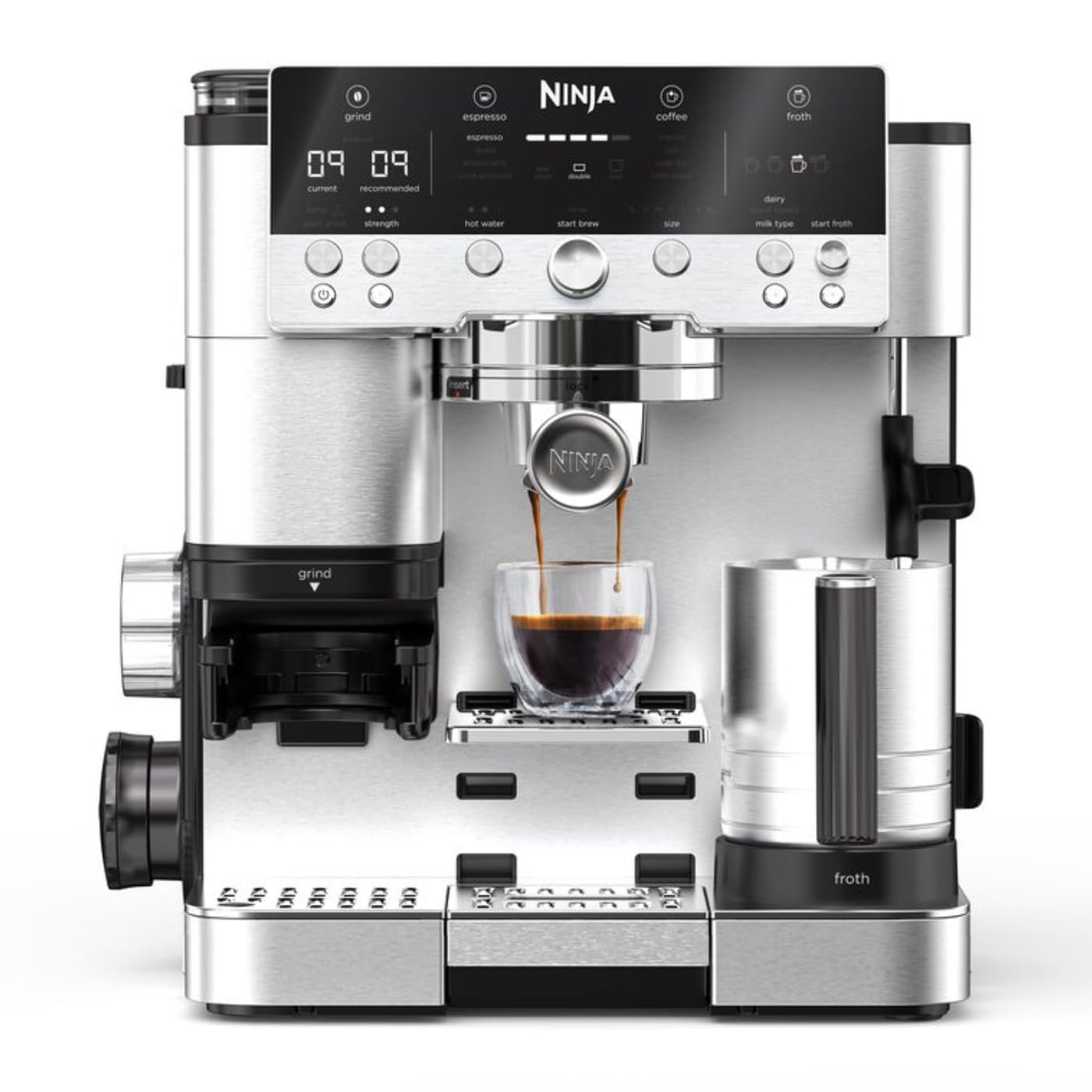 Ninja Luxe Premier 3-in-1 Coffee Machine, Latte, Cappuccino, Cold Brew & Espresso Maker With Built in Bean Grinder & Milk Frother, Easy to Use, 4 Automated Froth Presets, Silver, ES601UK