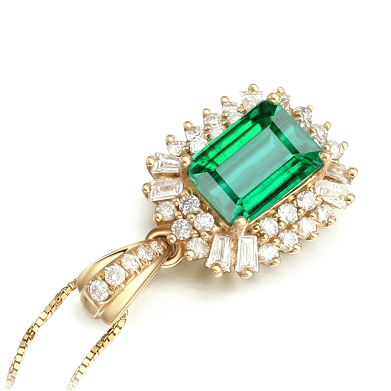 Łańcuszek złoty 750 585 375 prawdziwe złoto 45 cm z wisiorkiem, luksusowy naszyjnik z owalnym szmaragdem 1,2 ct i diamentem 0,35 ct wisiorek łańcuszek damski ślub