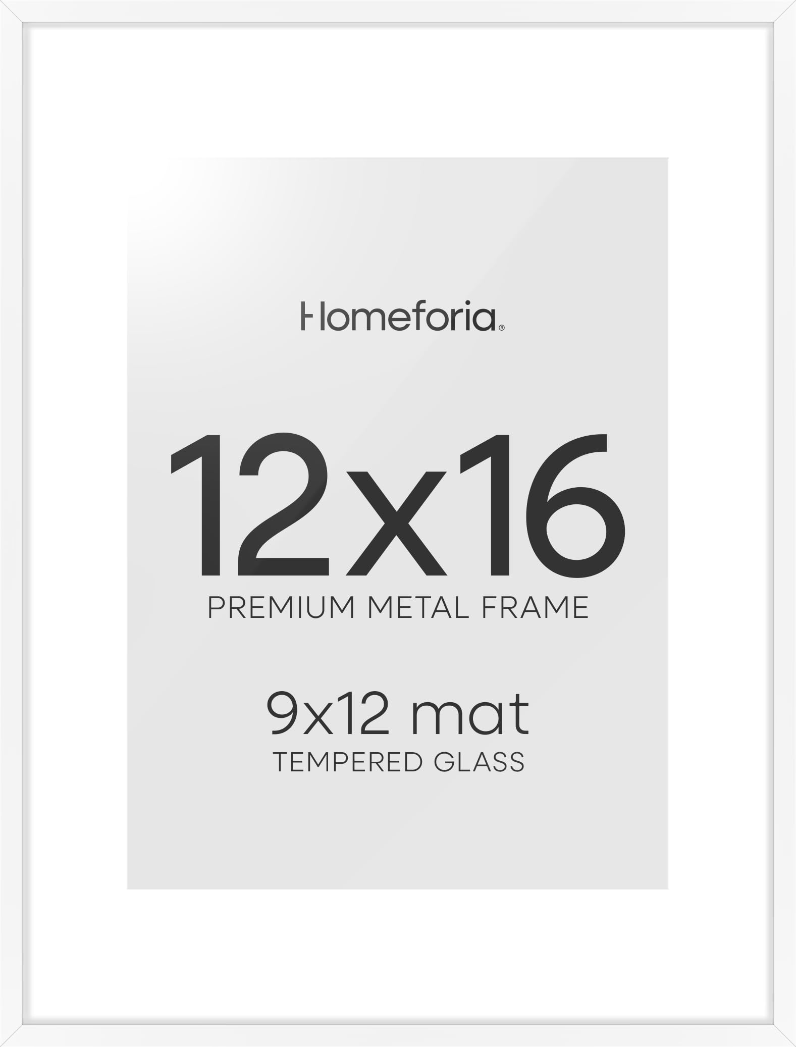 Homeforia 12x16 White Picture Frame, High-End Metal, 9x12 Mat, Glass | High End Aluminum, Tempered Glass, Acid-Free 9x12 Removable Mat, 12x16 in Edge-to-Edge Display 16x12, Wall Kit, Set Of 1