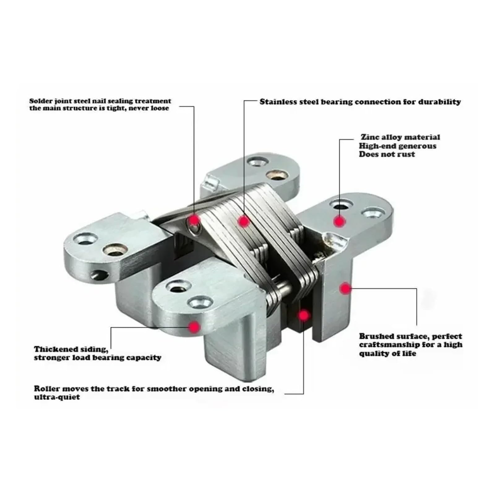 Zawias meblowy, zawiasy zamykające drzwi, regulowany 1 szt. Stal nierdzewna ukryty niewidoczny ukryty składany krzyż na sprzęt(Silver,45x13mm)