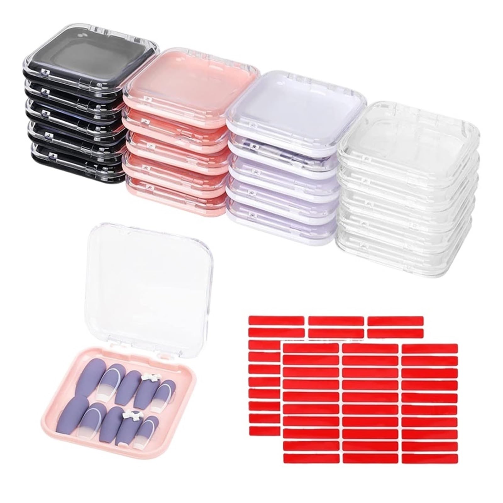 press on ständer 20 Stück Press-on-Nagel-Verpackungsboxen mit doppelseitigem Klebeband, Acryl-Press-on-Nagel-Aufbewahrungsbox in 4 Farben for Nägel(COLOR1)