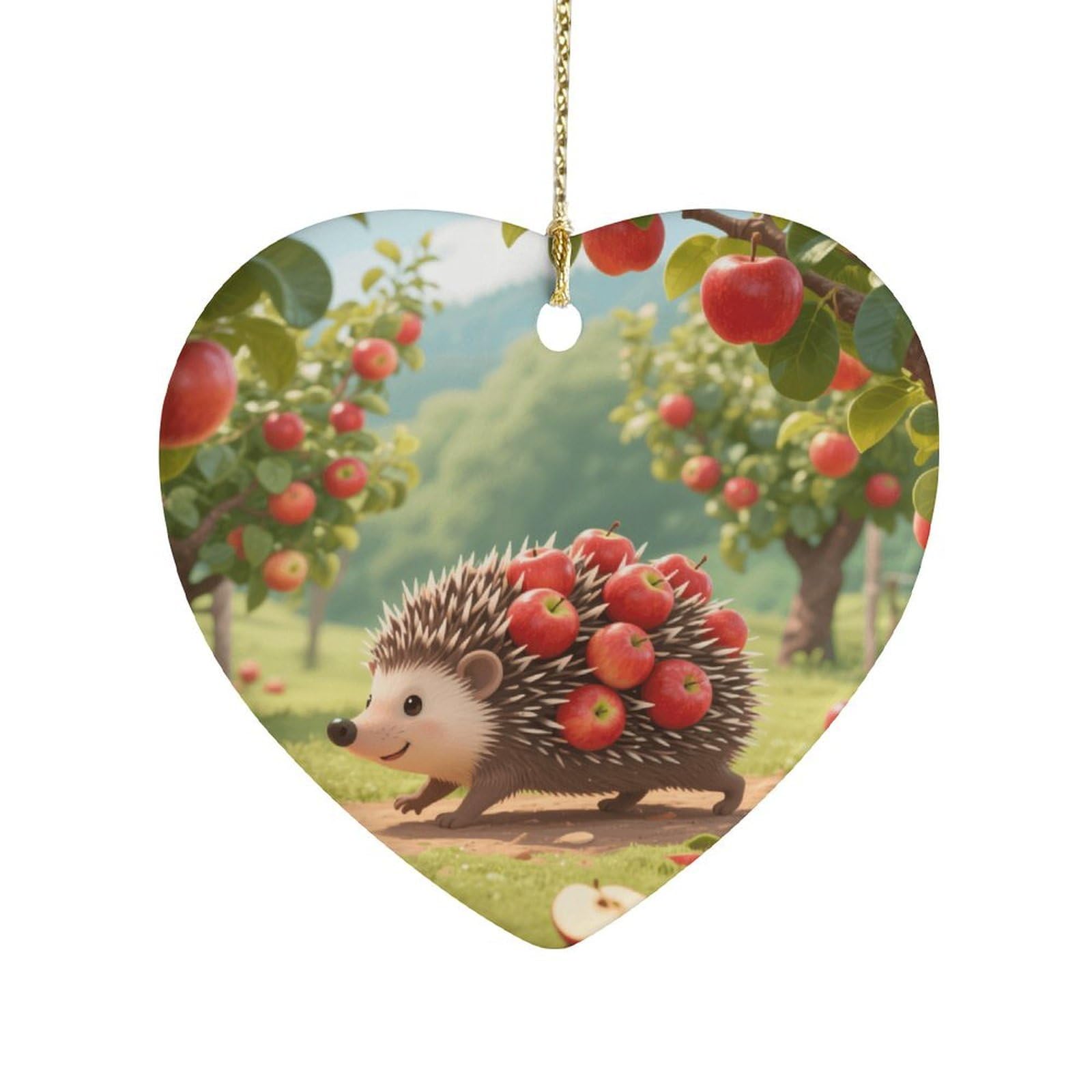 Fekiloot Style Hedgehog Collecting Apples Ceramic Ornament Home Decor Keepsake