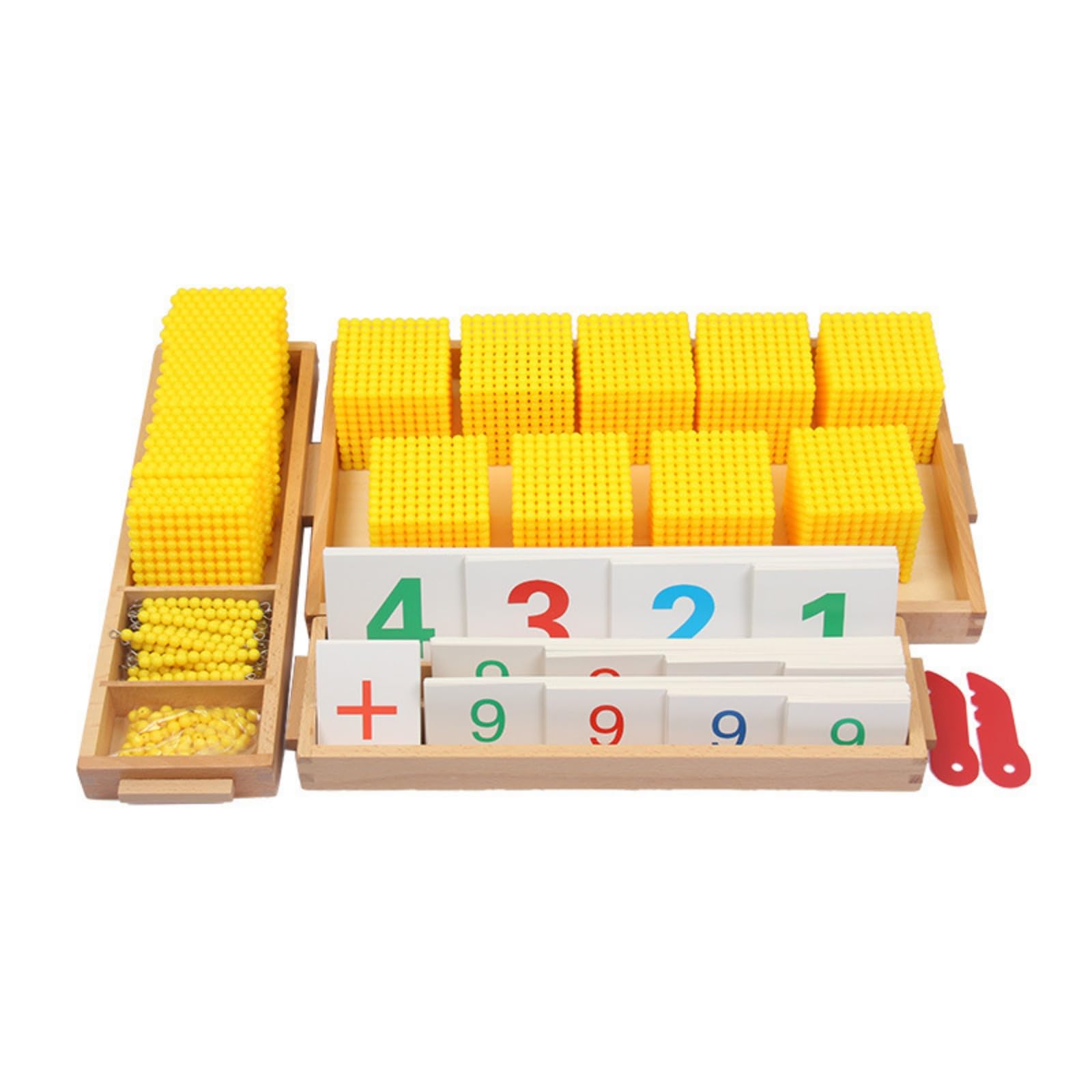 Juego Aritmético Infantil Juego Matemático Set de Tarjetas Numéricas Bloques de Tablero de Símbolos en Madera y para Aprender Números y Cálculo, Amarillo, Amarillo