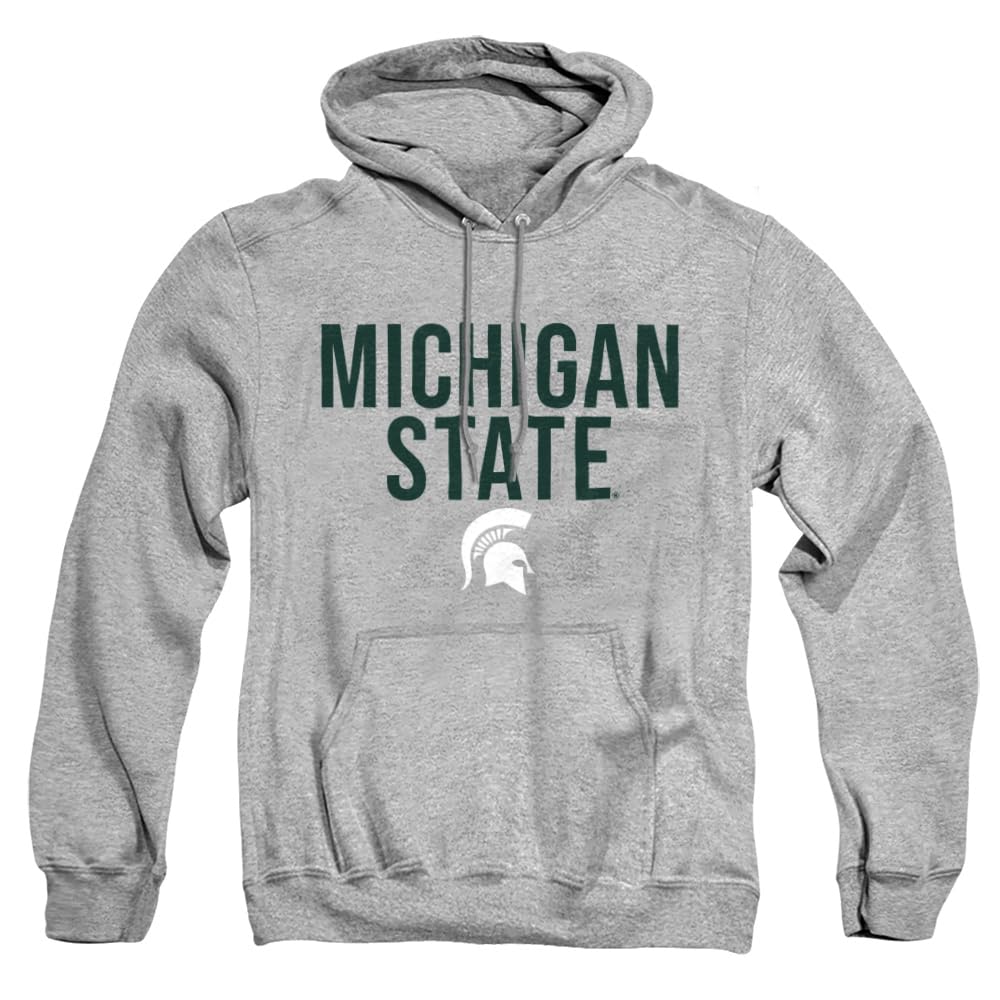 MSU Spartans Michigan State Stacked Unisex Adult Pull-Over Hoodie, Athletic Heather, Large