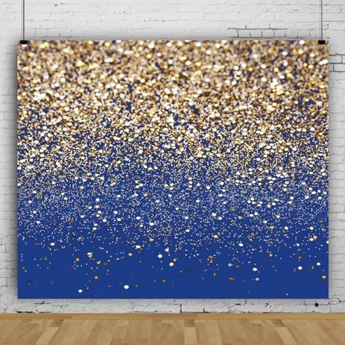 Leowefowa 7x5ft Vinyl Backdrop Blue and Gold Glitter Backdrop Navy Blue Photography Background Birthday Party Decor Banner Men Women Adult Kids Bridal Baby Shower Backdrop Photo Studio Booth Props - 2