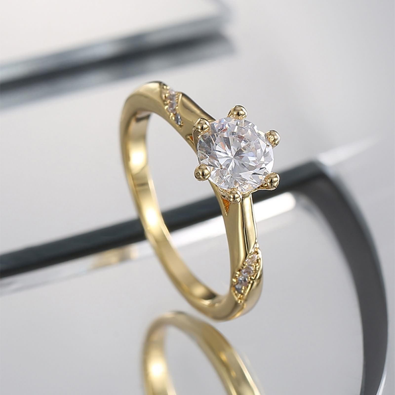 Beydodo Anillos de Compromiso Mujer Oro Amarillo 9 14 18Kilates con Simple Redondo con Moissanita, Anillos Oro Compromiso Mujer