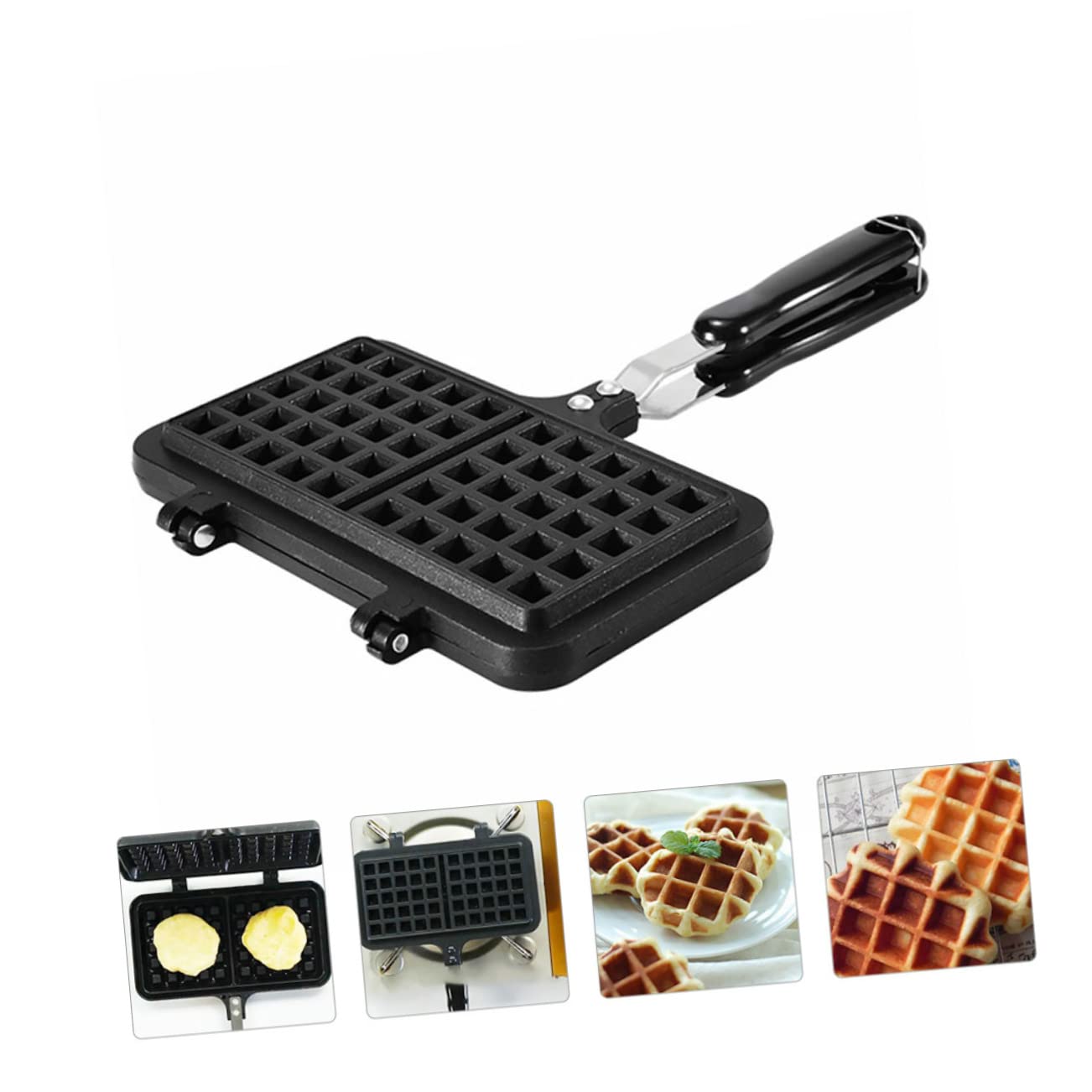 Stampo e Colazioni Croccanti per Waffle e Lavabile in Alluminio Pressofuso Nero, Antiaderente per Cottura Domestica