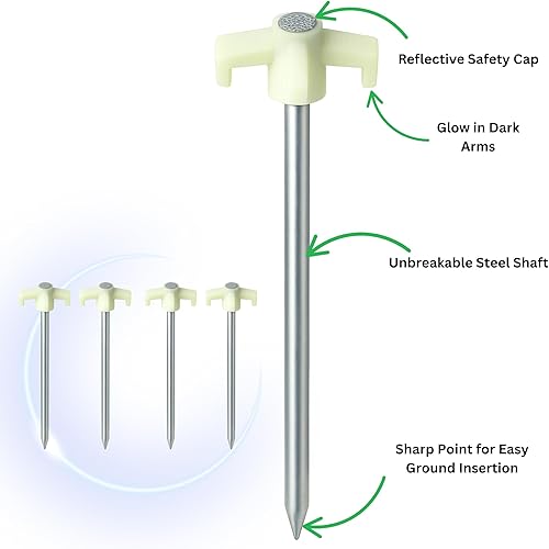 Miniatura 6 de Tricc - Estacas irrompibles de acero resistente galvanizado antioxidante de 10 pulgadas, tres estacas sólidas, resistentes para viajes al aire