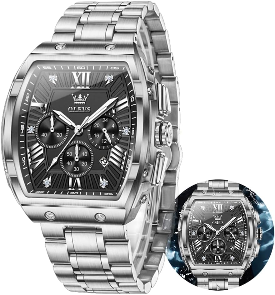 OLEVS Watches Men Chronograph Waterproof Rectangle Face Moon