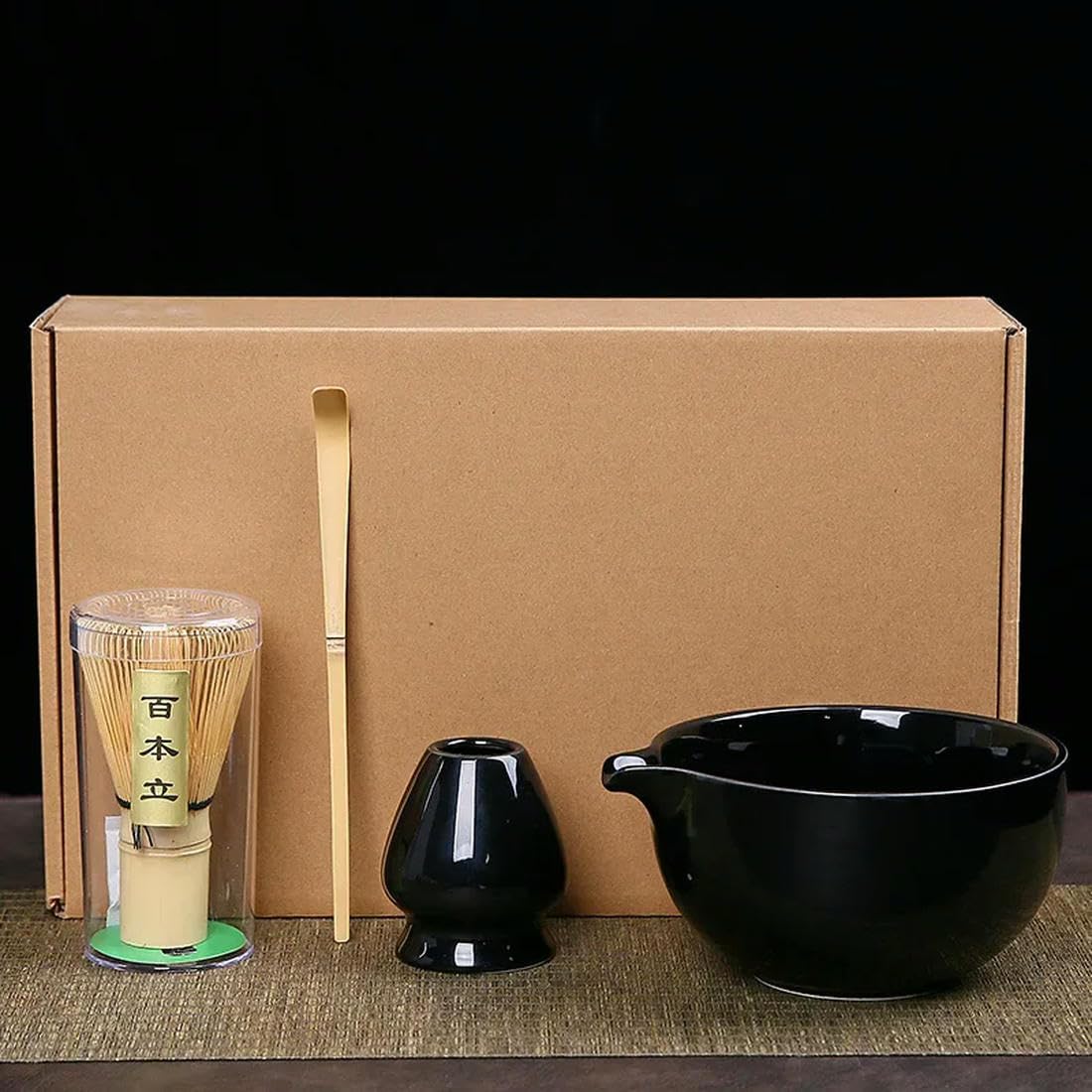 QQLady Trajes Matcha japoneses con Descarga de Boca de tazón con batidor de Huevos de cerámica, Cuchara de té Matcha de Polvo Maccha, Caja de Regalo compacta