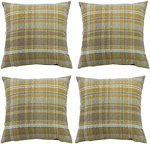 ZBW Impex - Pack of 4 Luxury Linen Tartan Striped Check Cushion Covers For Home Bed Sofa (Red, 18 x 18 inch)