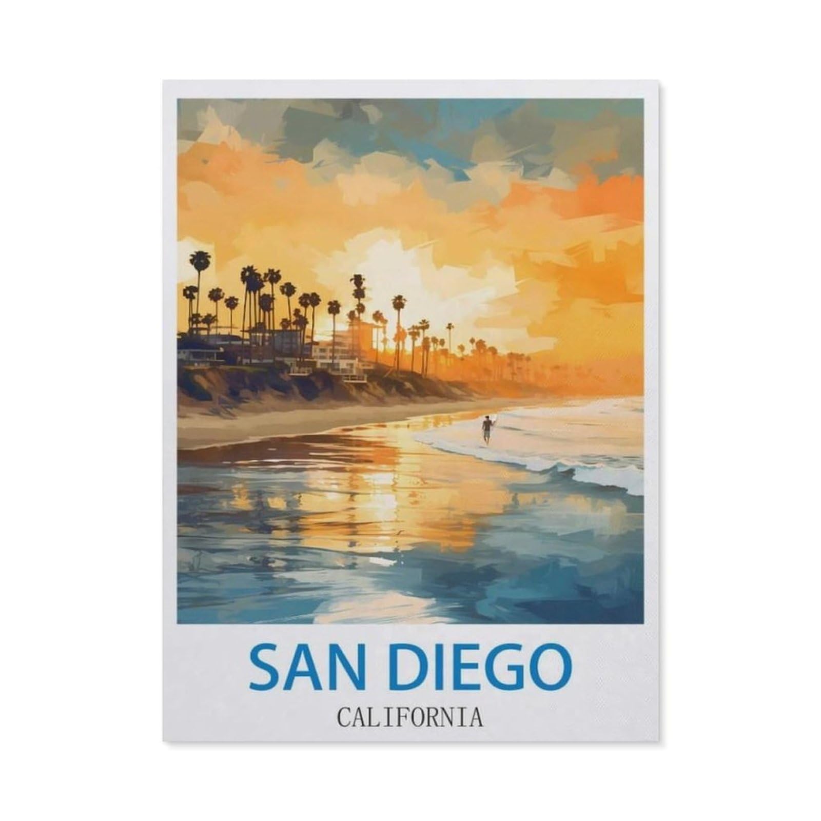 BEAYODKP DIY Diamond Painting，San Diego California Vintage Travel Posters Surf，Cross Stitch Full Drill 5D Embroidery Mosaic Wall Decor Art（40 x 50 cm/15.74 x 19.68 inches）-CO9