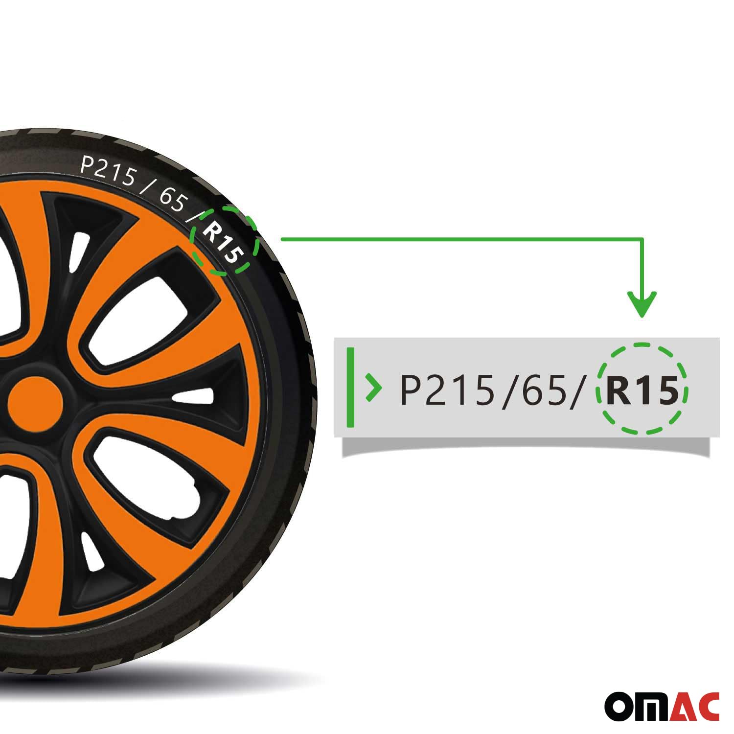 OMAC 4X Radkappen Radzierblenden Radblenden 15" Zoll Stahlfelgen Matt Schwarz-Orange