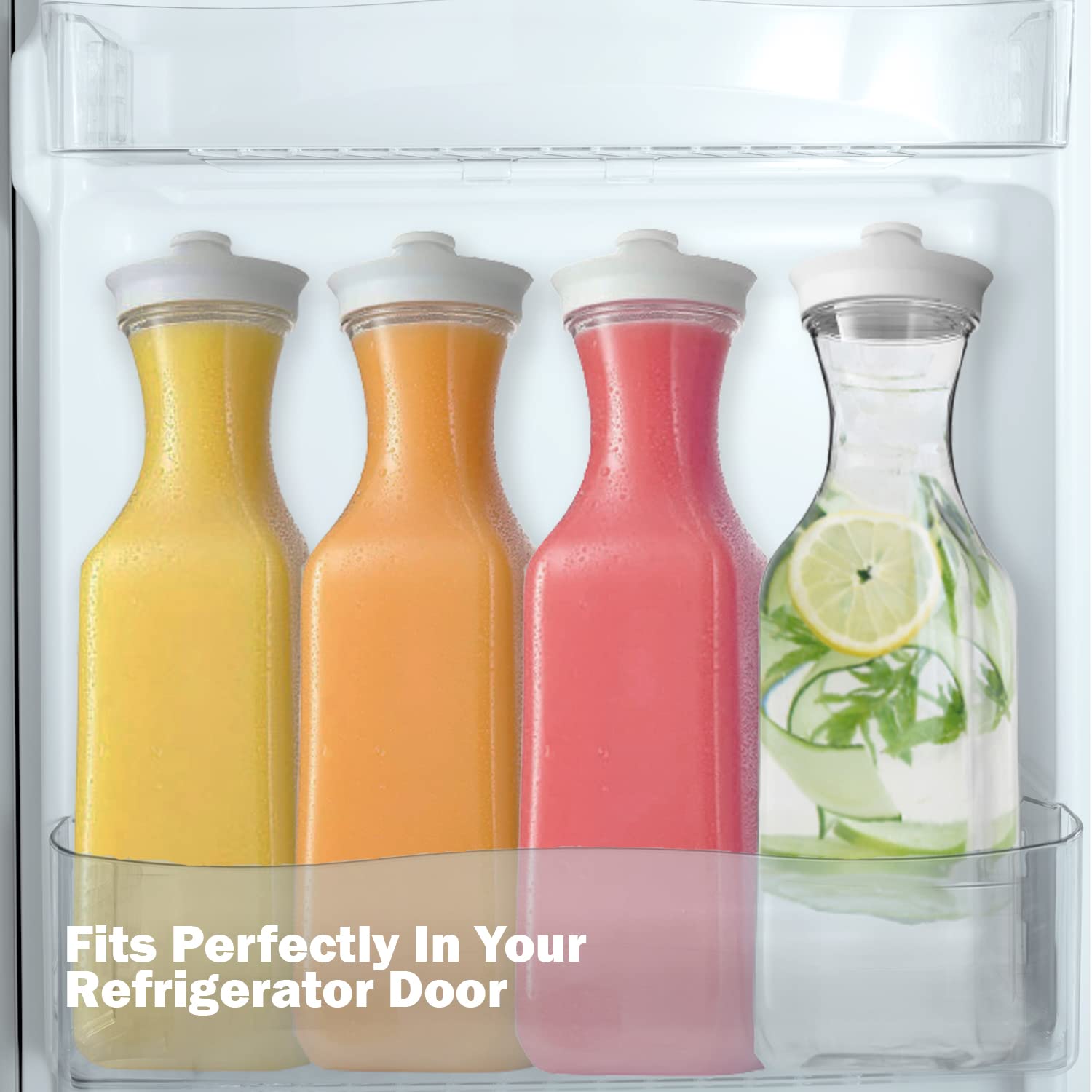 DilaBee Brocca per acqua in plastica con coperchio, caraffa quadrata per bevande, latte, frullati, tè freddo, mimosa, senza BPA, non lavabile in lavastoviglie (confezione da 3, 1417,5 g