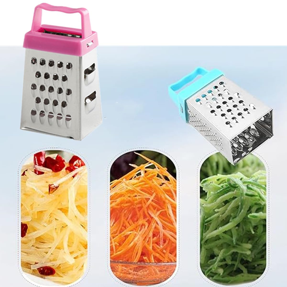 Mini rallador de queso, 3 ralladores de caja pequeña de acero inoxidable, rallador profesional para rebanar queso, jengibre, verduras 6
