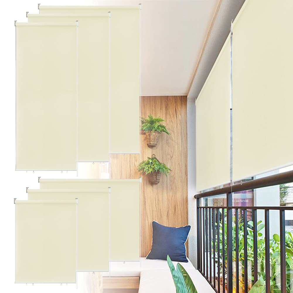 LARS360 Roleta zewnętrzna, pionowa ochrona przed słońcem, na balkon, taras, wodoszczelna, ochrona przed słońcem, beżowa, 140 x 240 cm