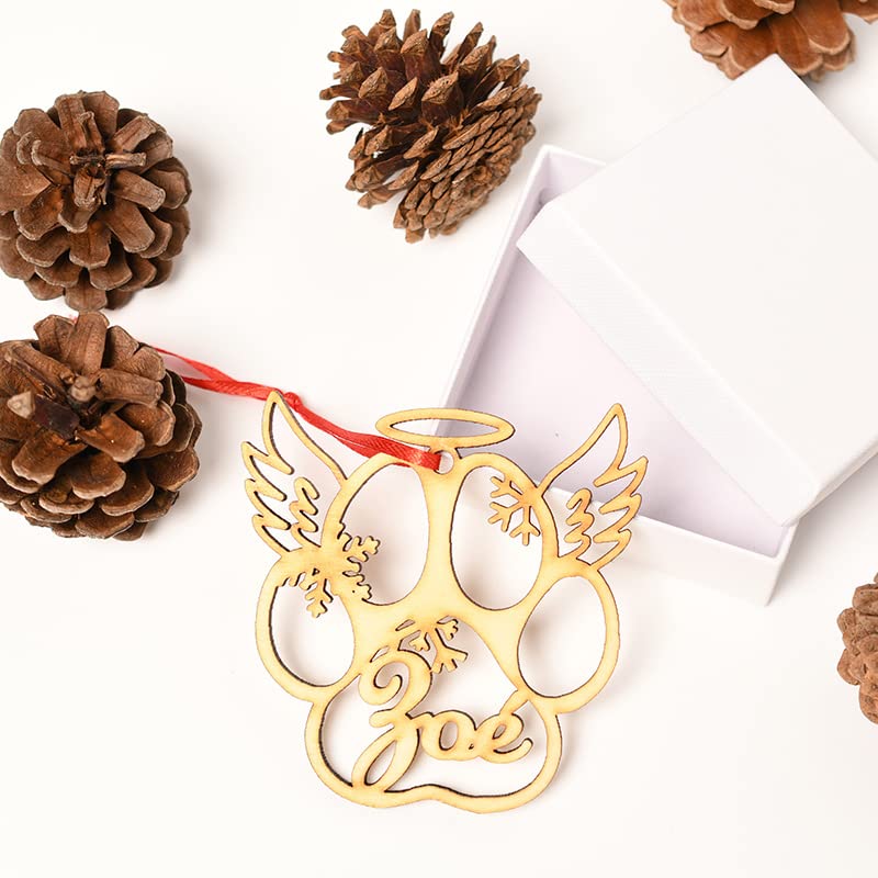 WEIYOUDP Personalisierte Hunde- und Katzenpfoten-Ornament aus Holz, für Weihnachtsbaum, Hundepfotenabdruck, personalisierbar (Engelsflügel)
